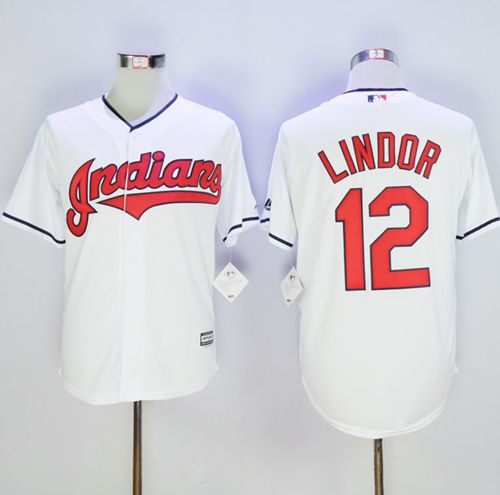 Indians #12 Francisco Lindor White New Cool Base Stitched MLB Jersey - Click Image to Close